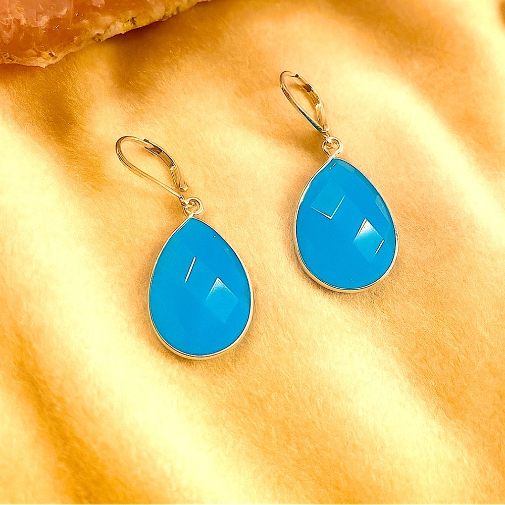 Elegant Chalcedony Drop Earrings 925 Sterling Silver